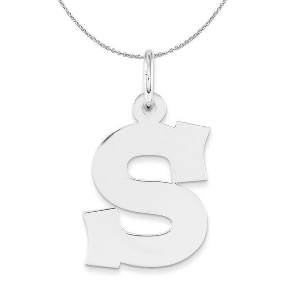 Silver Amanda Collection Medium Block Style Initial S Necklace - 16 In